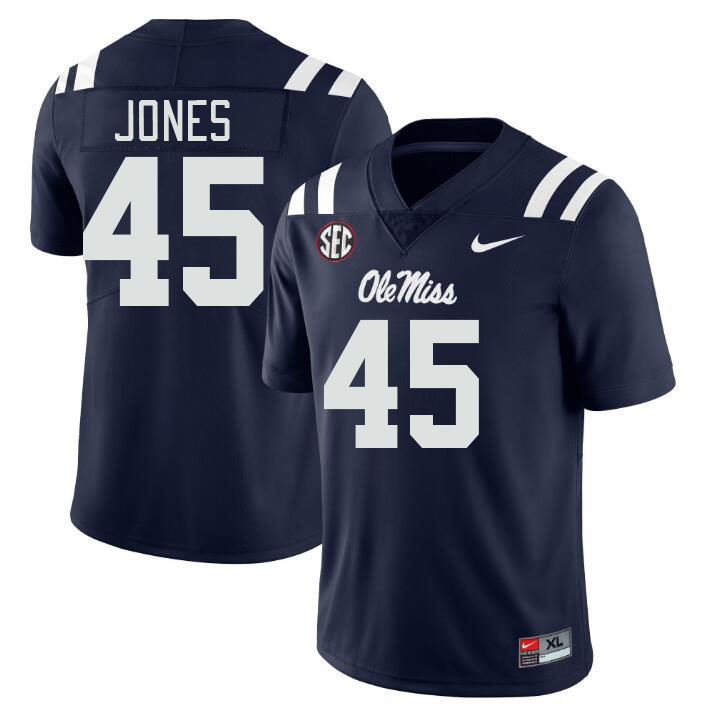 Men #45 Jackson Jones Ole Miss Rebels College Football Jerseys Stitched Sale-Navy